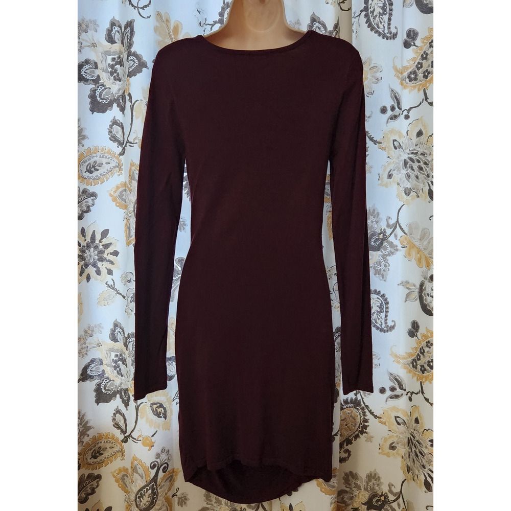 Express Sweater Dress Size Medium Plum Purple Long Sleeves, Ruched Holiday - Picture 4 of 8